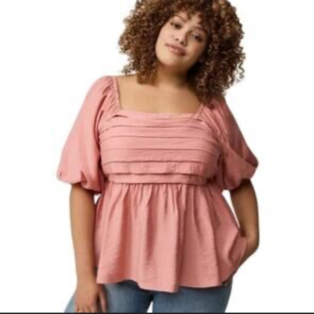 TORRID PEPLUM SHORT POOF SLEEVE TOP IN PINK BLUSH MELLON SATIN 3 3X